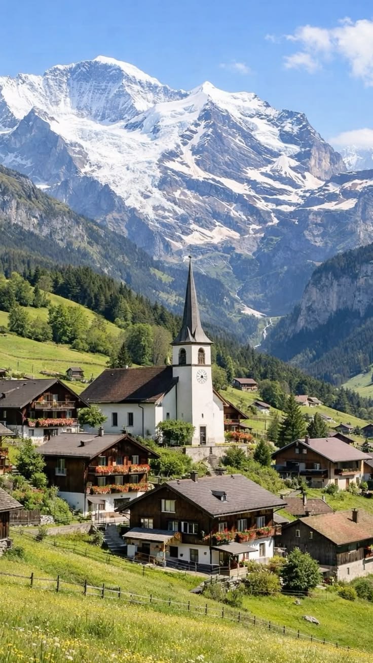 Swiss Alps with a mountain railway